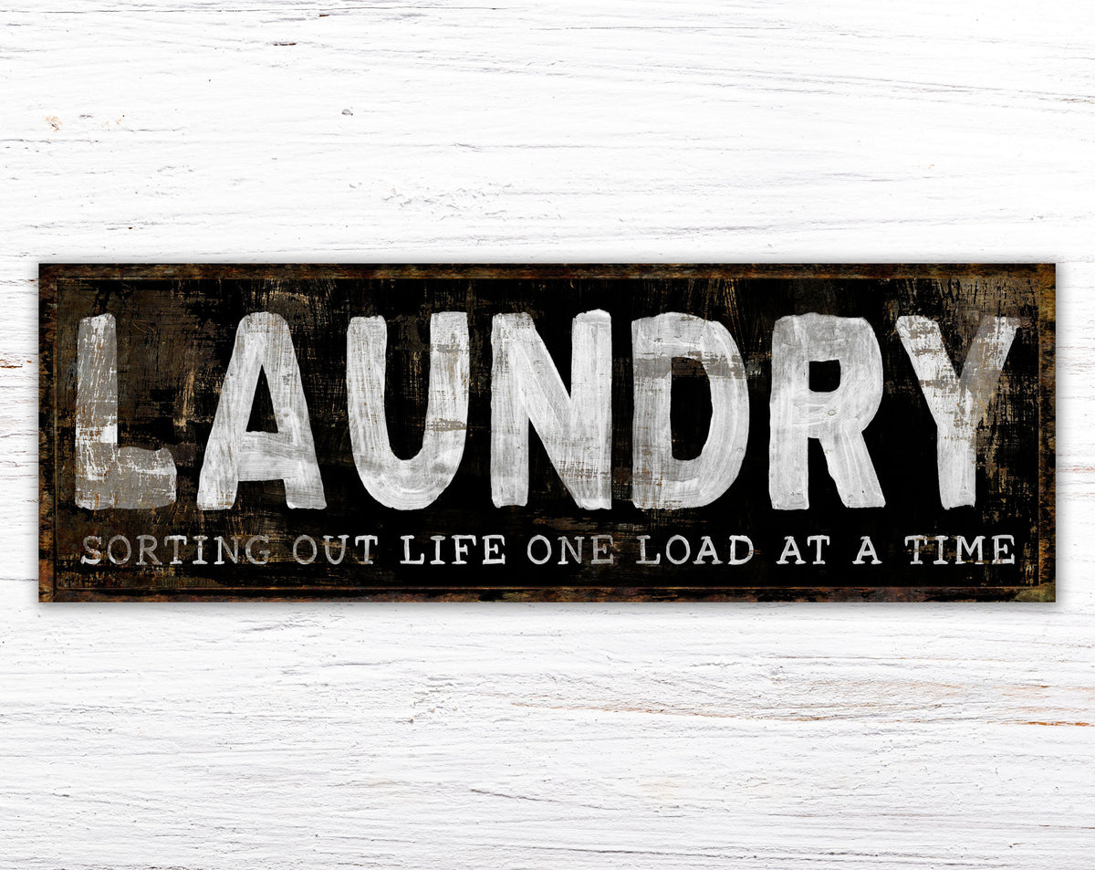Laundry Sign Sorting Life One Load At A Time Rustic Wall Decor Laundry Room Artwork Cute Funny Quote Pun Primitive Rustic Canvas Art Print