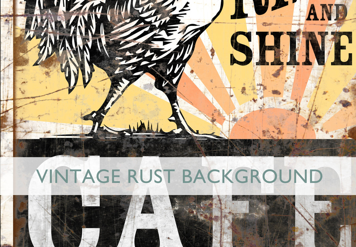Rustic Rooster Rise & Shine Cafe Sign Farmhouse Wall Decor, Vintage Kitchen Wall Art, Primitive Country Kitchen Decor Shabby Distressed Sign