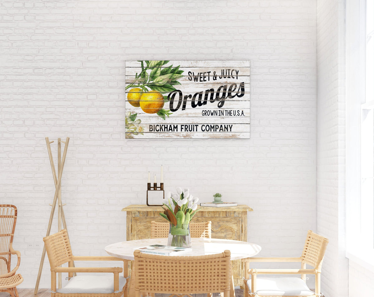 Rustic Chic Kitchen Wall Decor, Personalized Vintage Shabby Farmhouse Fruit Crate Label Art, Oversized Orange Citrus Dining Room Print
