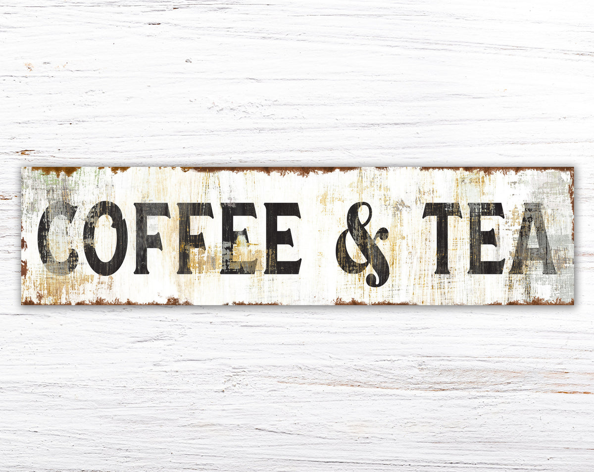 Vintage Farmhouse Wall Decor Rustic Coffee & Tea Kitchen Sign Primitive Country Canvas Wall Art Print Hanging Modern Industrial Foodie Gift