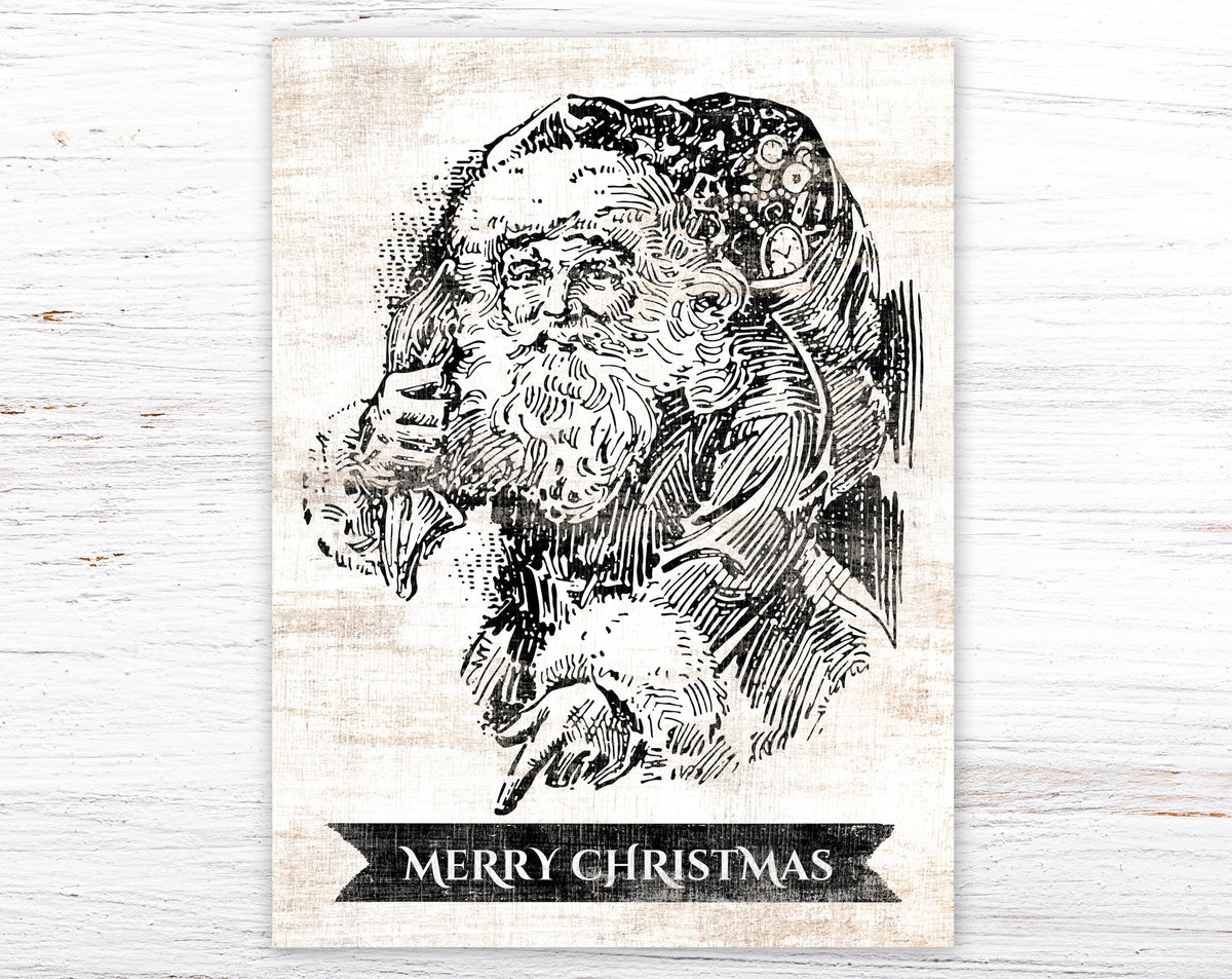 Vintage Christmas Victorian Santa Sign, Old Fashioned Neutral Rustic Holiday Decor, Modern Farmhouse Wall Decoration, Festive Winter Canvas