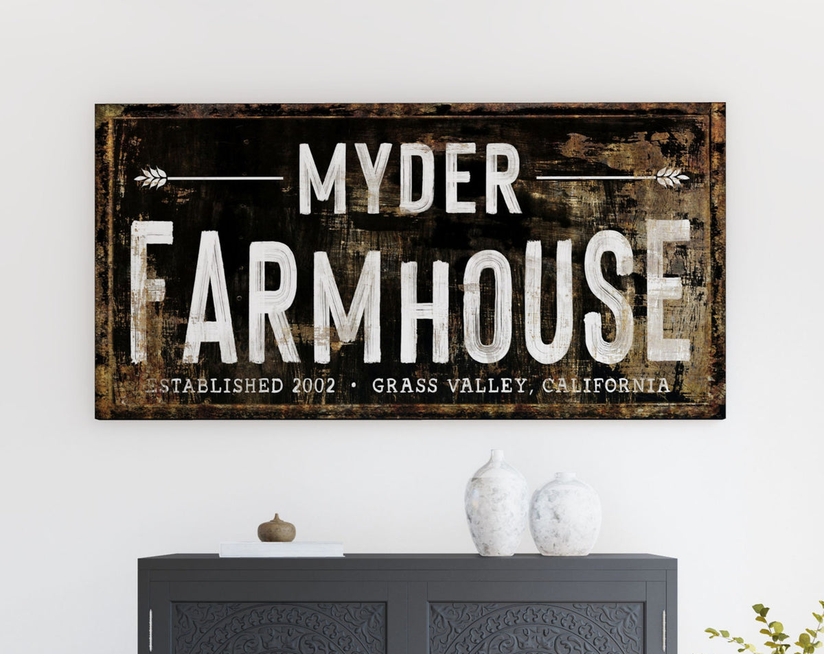 Modern Farmhouse Wall Decor Custom Family Wall Art, Personalized Last Name Country Decor, Rustic Canvas Print Living Room Est Homestead Sign