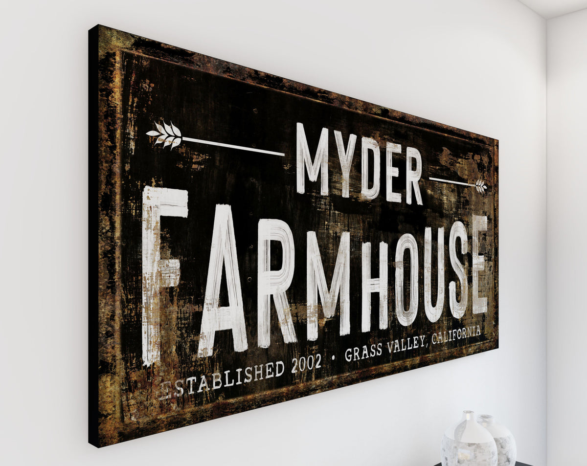 Modern Farmhouse Wall Decor Custom Family Wall Art, Personalized Last Name Country Decor, Rustic Canvas Print Living Room Est Homestead Sign