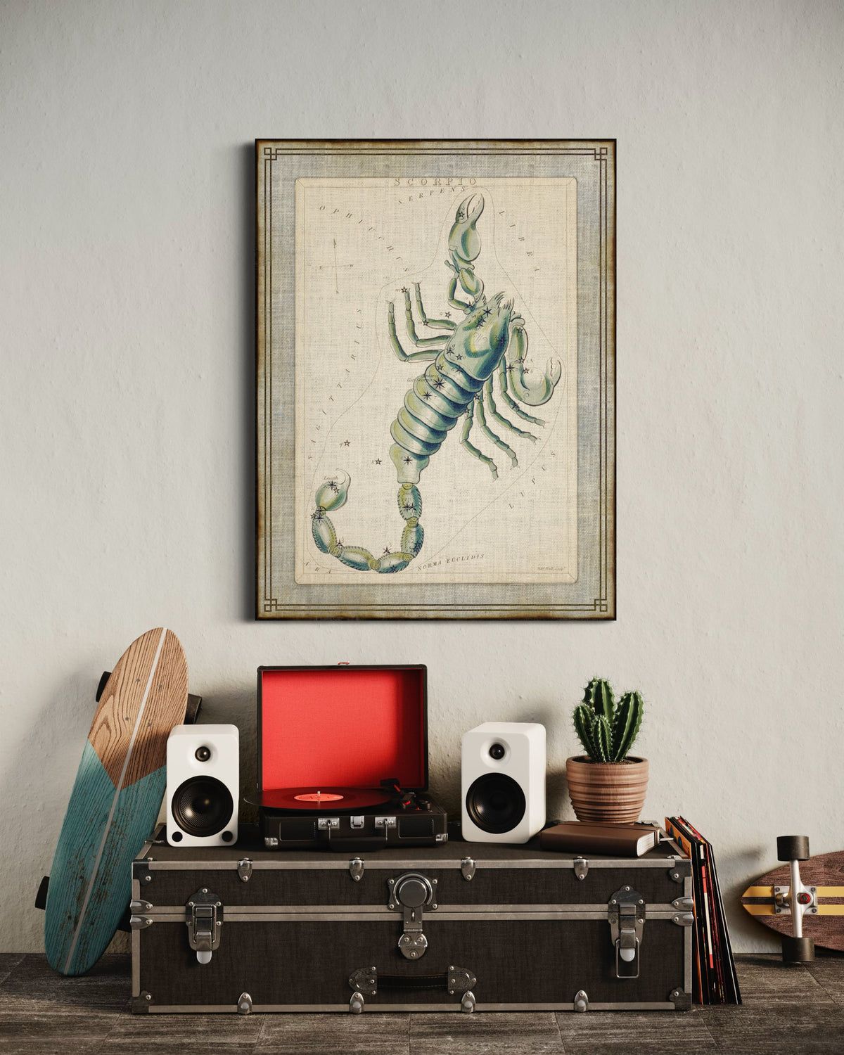 Scorpio Zodiac Sign Antique Constellation Wall Art, Star Map Night Sky Colorful Scorpion Artwork, Eclectic Decor Celestial Birthday Gift
