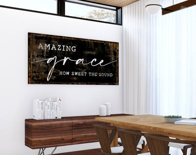 Amazing Grace Sign Modern Farmhouse Wall Decor Large Canvas Print Primitive Rustic Religious Hymn Faith Based Christian Art Dining Room