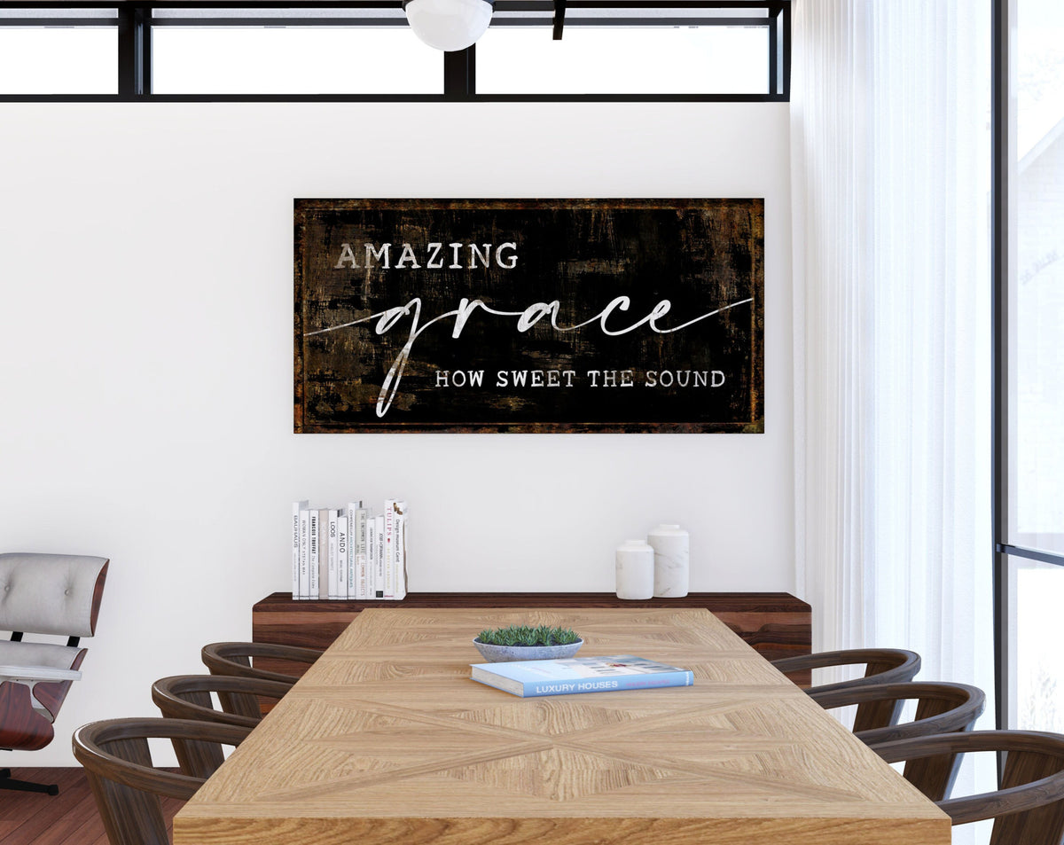 Amazing Grace Sign Modern Farmhouse Wall Decor Large Canvas Print Primitive Rustic Religious Hymn Faith Based Christian Art Dining Room
