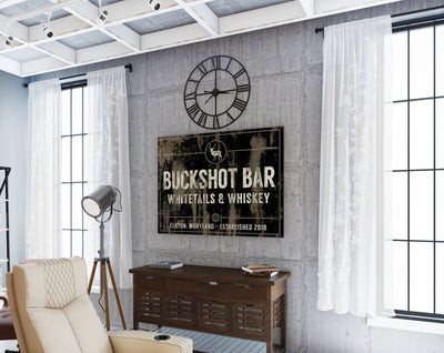 Rustic Western Decor, Country Farmhouse Wall Decor, Personalized Hunting Decor Gift, Buckshot Bar Whitetails Whiskey Established Art For Men