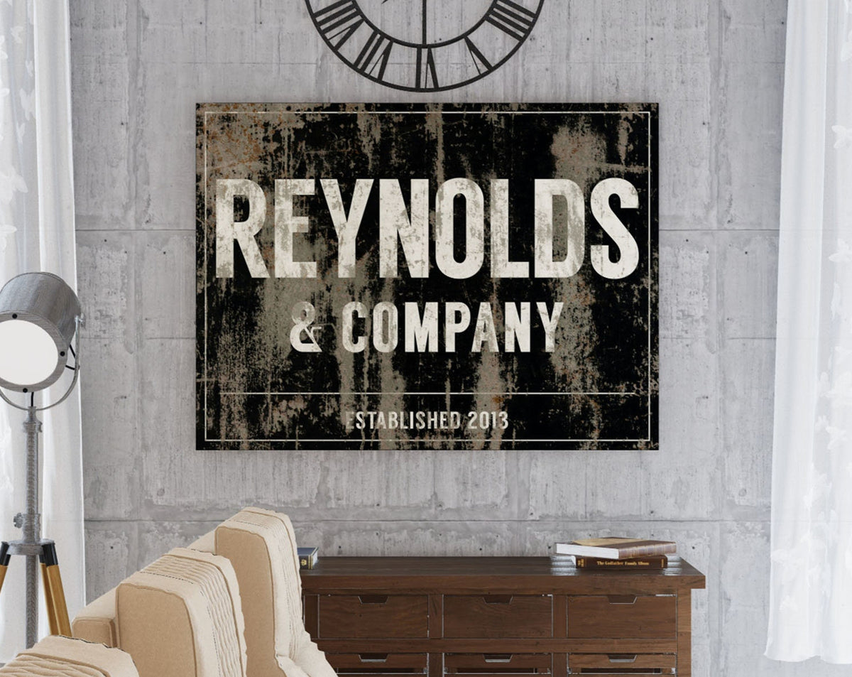 Modern Farmhouse Wall Decor, Personalized Rustic Name Sign With Established Date, Large Canvas Graphic Art Print, Custom Anniversary Gift