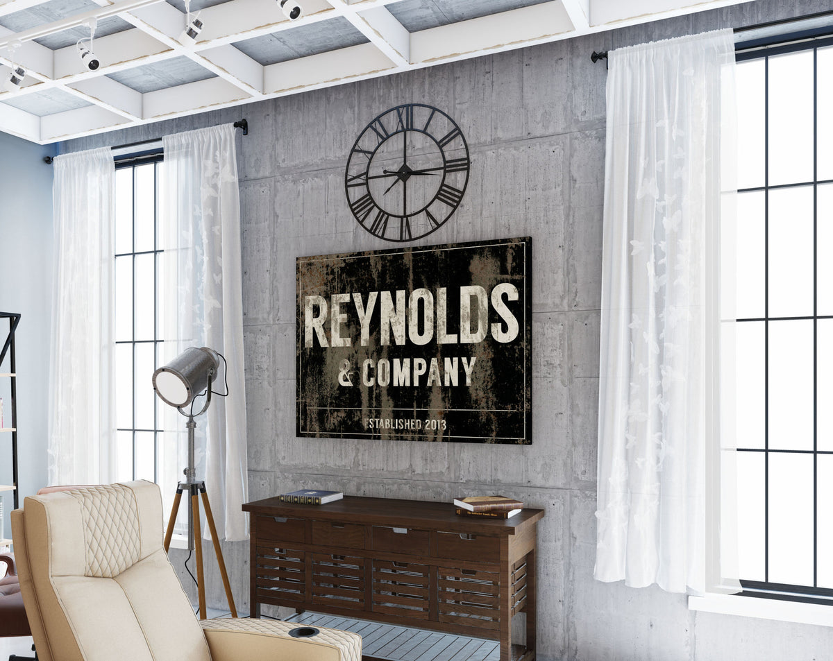 Modern Farmhouse Wall Decor, Personalized Rustic Name Sign With Established Date, Large Canvas Graphic Art Print, Custom Anniversary Gift
