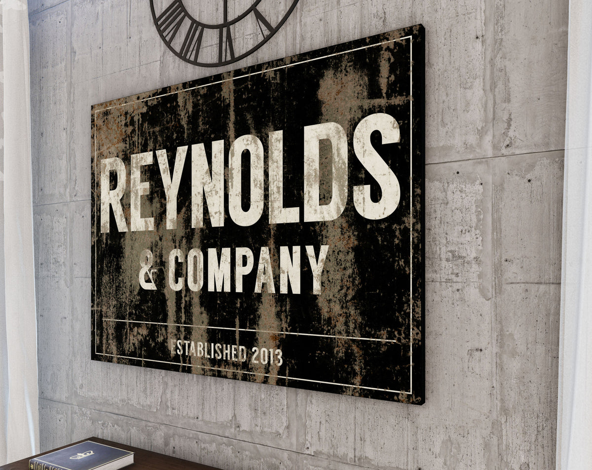 Modern Farmhouse Wall Decor, Personalized Rustic Name Sign With Established Date, Large Canvas Graphic Art Print, Custom Anniversary Gift