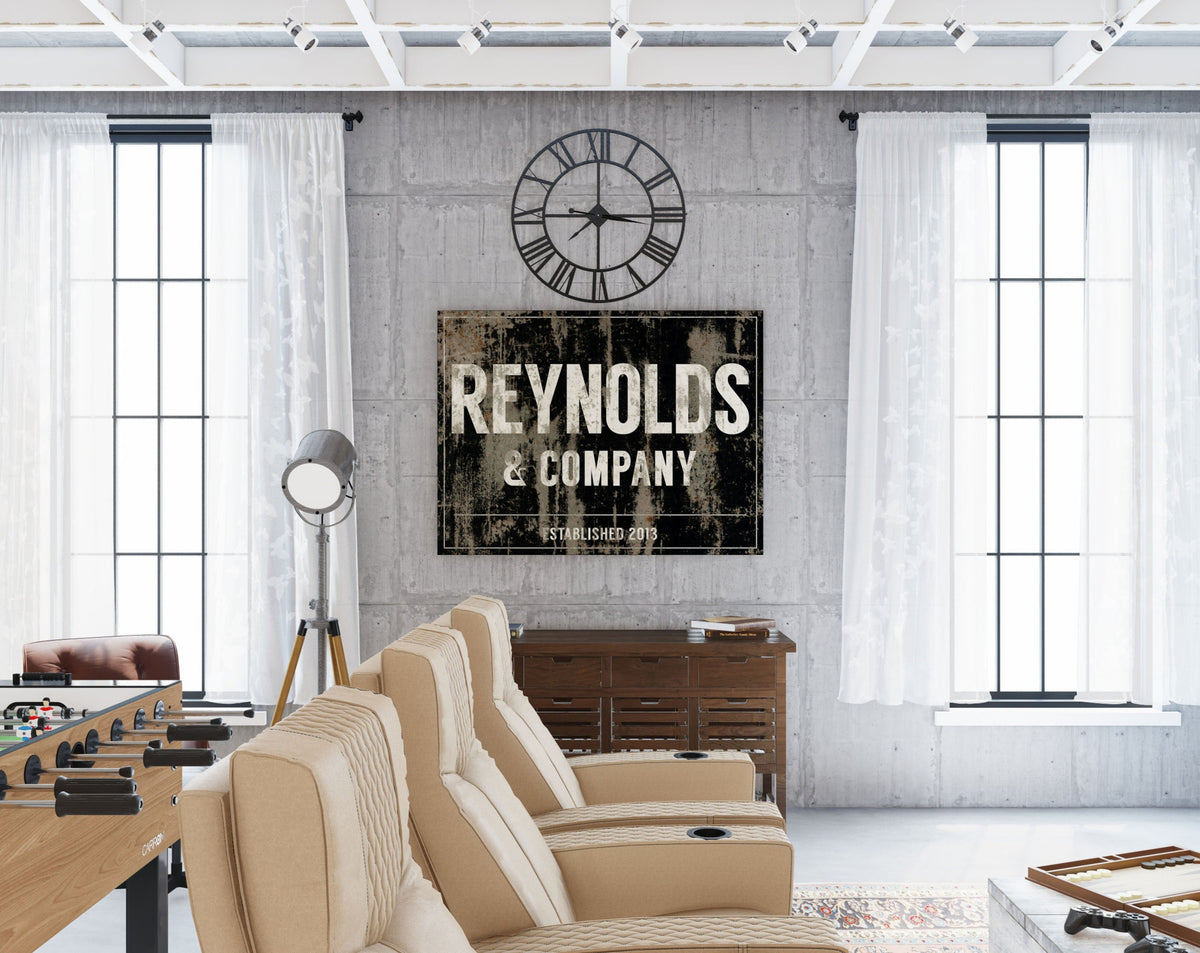 Modern Farmhouse Wall Decor, Personalized Rustic Name Sign With Established Date, Large Canvas Graphic Art Print, Custom Anniversary Gift