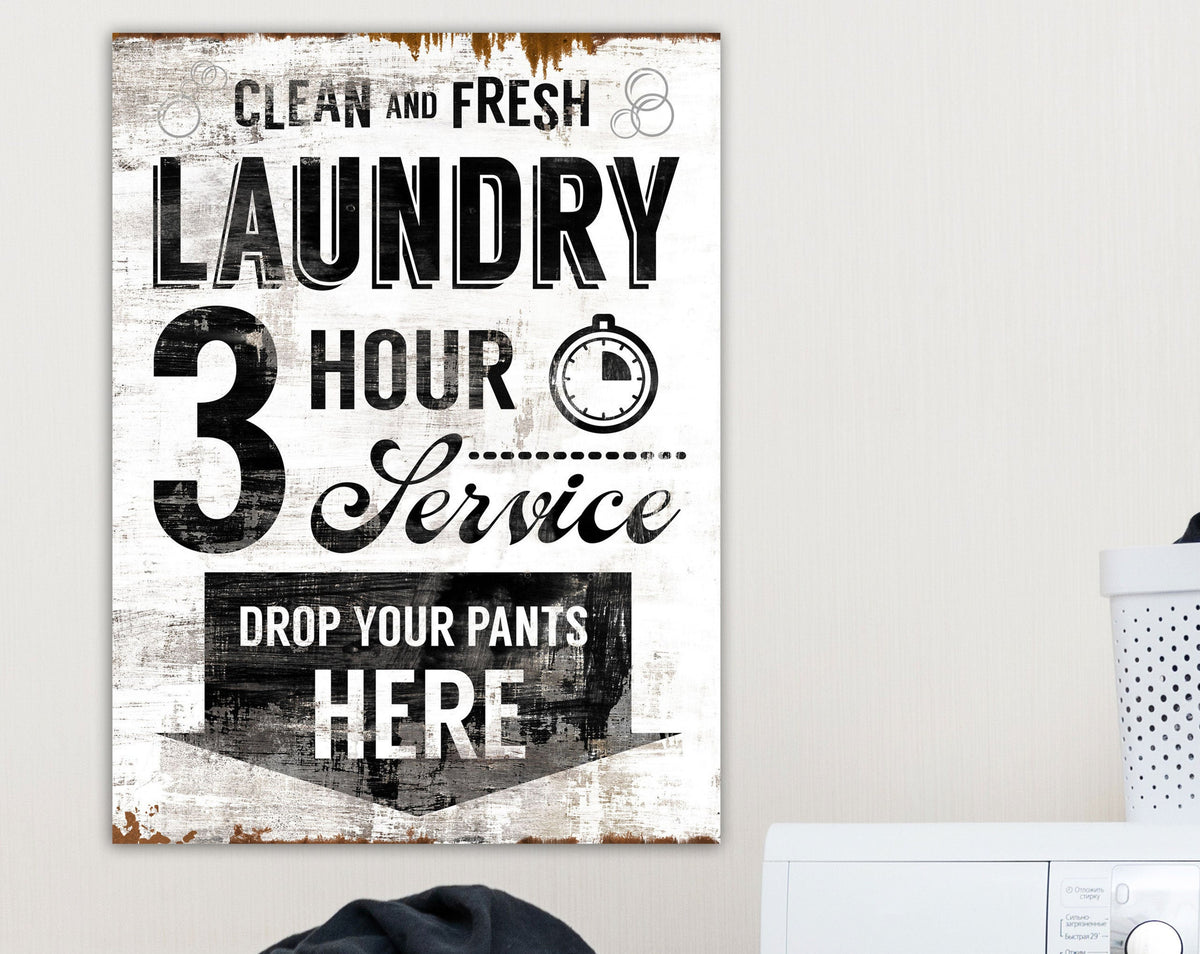 Rustic Laundry Room Wall Decor, Industrial Vintage Mudroom Sign, Modern Farmhouse Drop Your Pants Here Canvas Print, Funny Utility Room Art