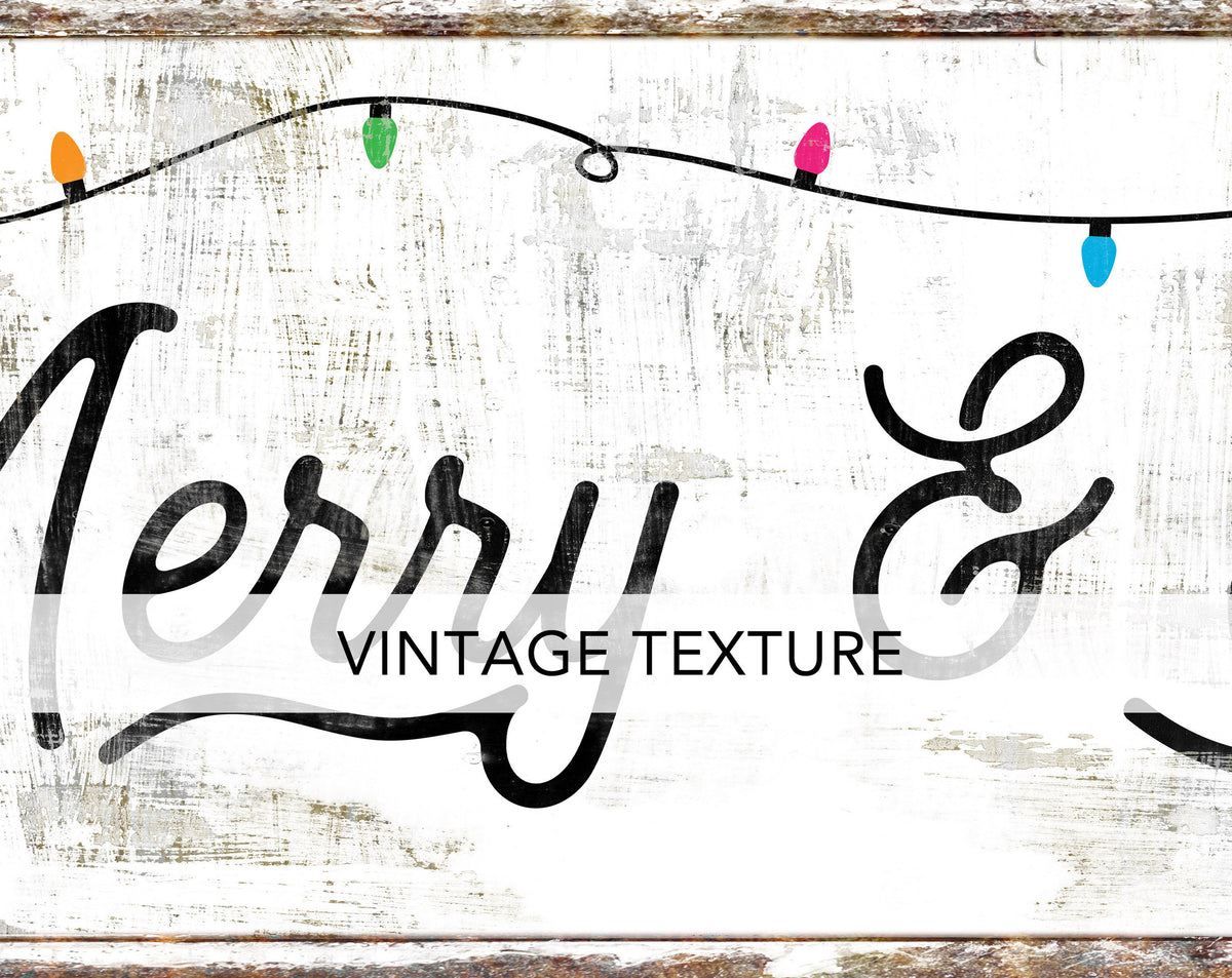 Vintage Merry & Bright Christmas Sign Farmhouse Wall Decoration, Primitive Rustic Chic Wall Art Neutral Shabby Country Holiday Mantel Decor
