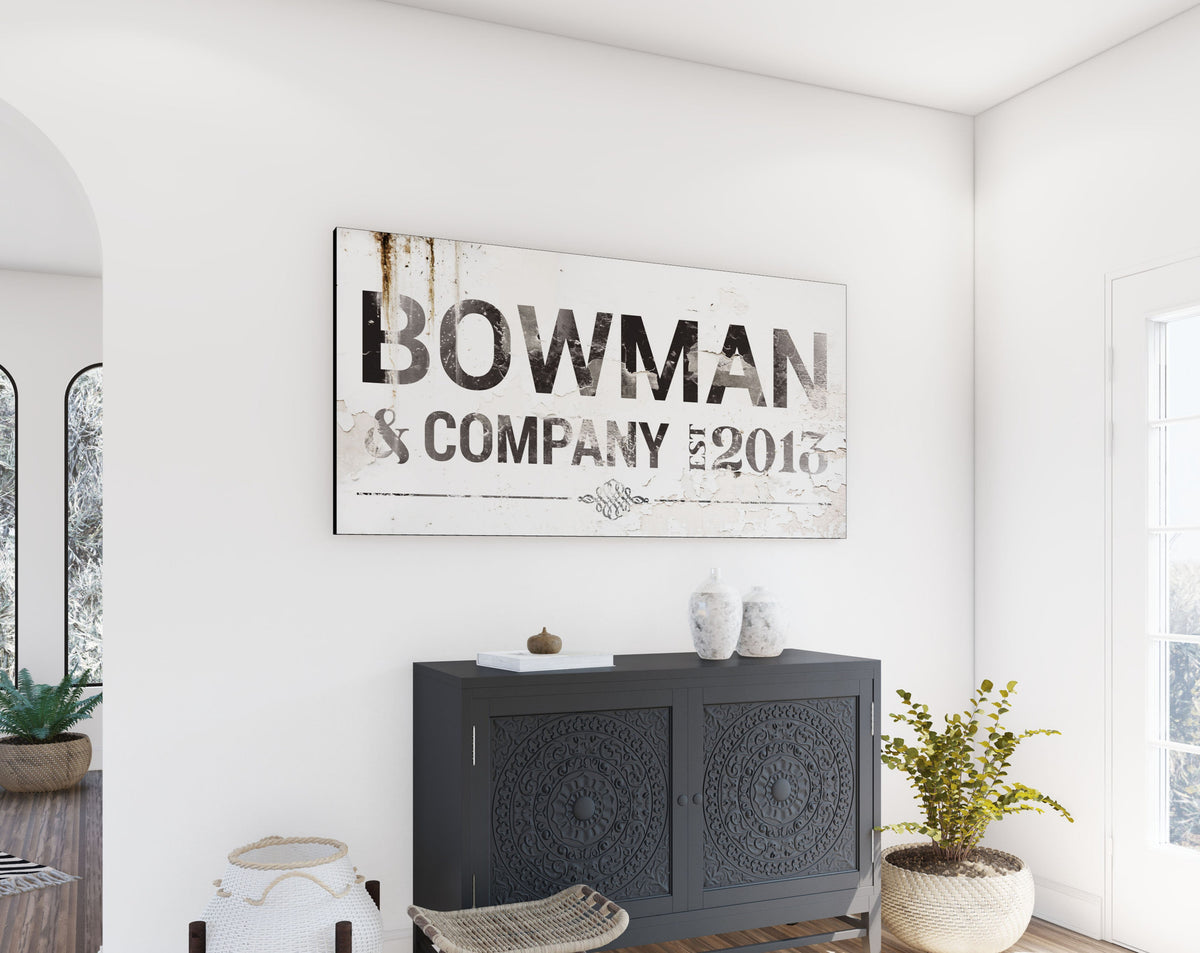 Personalized Farmhouse Family Wall Art, Industrial Custom Modern Decor, Neutral Large Established Last Name Sign, Rustic Home Canvas Print,