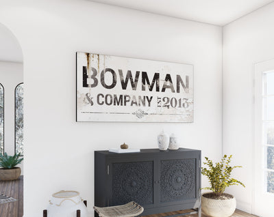 Personalized Farmhouse Family Wall Art, Industrial Custom Modern Decor, Neutral Large Established Last Name Sign, Rustic Home Canvas Print,