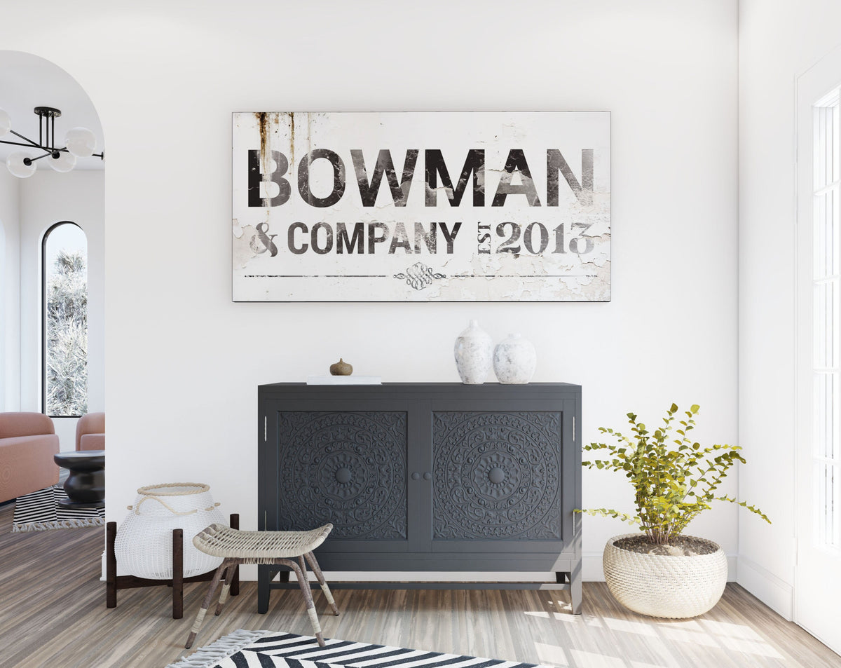 Personalized Farmhouse Family Wall Art, Industrial Custom Modern Decor, Neutral Large Established Last Name Sign, Rustic Home Canvas Print,