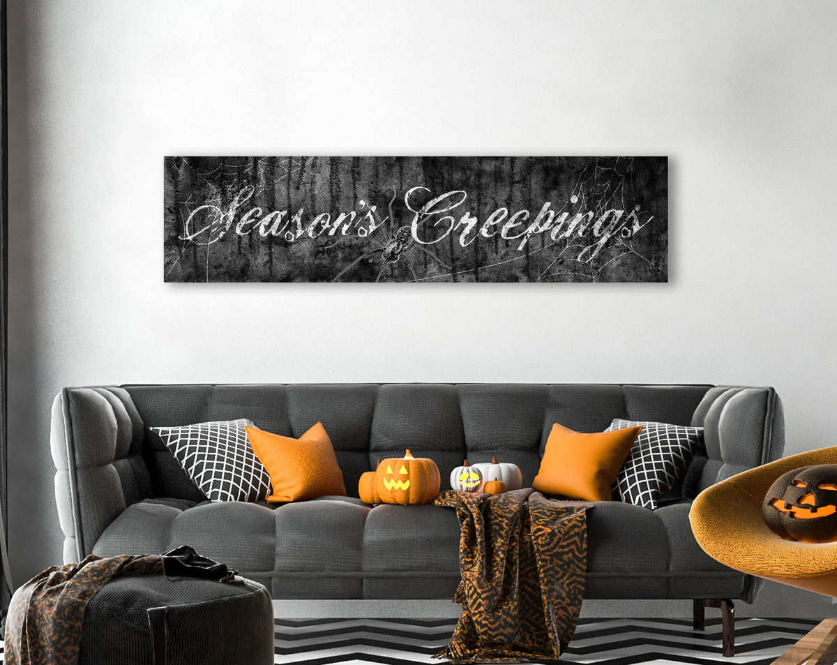 Vintage Halloween Decor Indoor Rustic Fall Sign, Spooky Season's Creepings Gothic Creepy Spider Canvas Wall Art Print Autumn Decoration