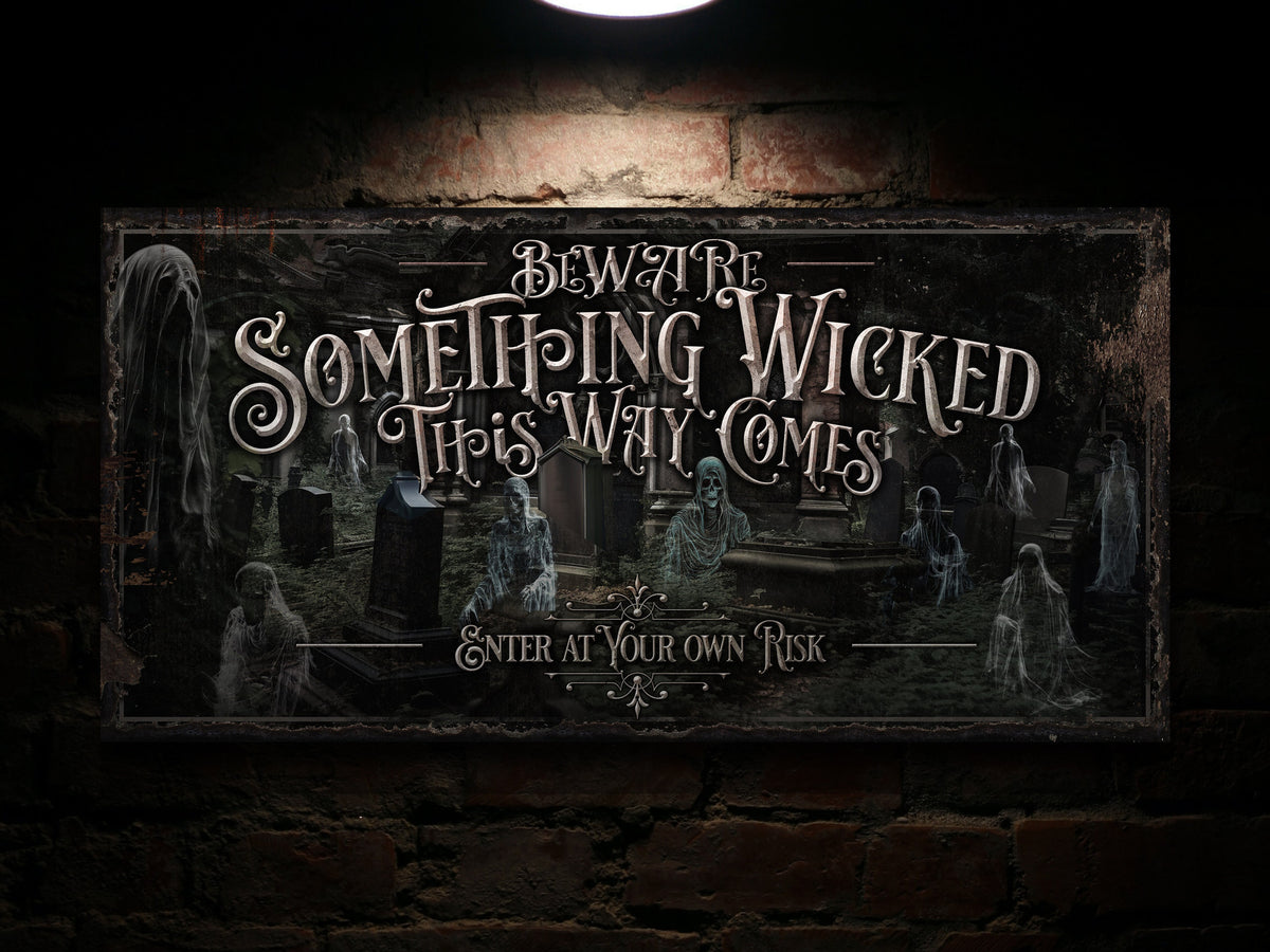 Aeticon Canvas Something Wicked Halloween Sign | Ghostly Halloween Sign | Halloween Ghost Sign | Scary Halloween Sign | Outdoor or Indoor Halloween Sign