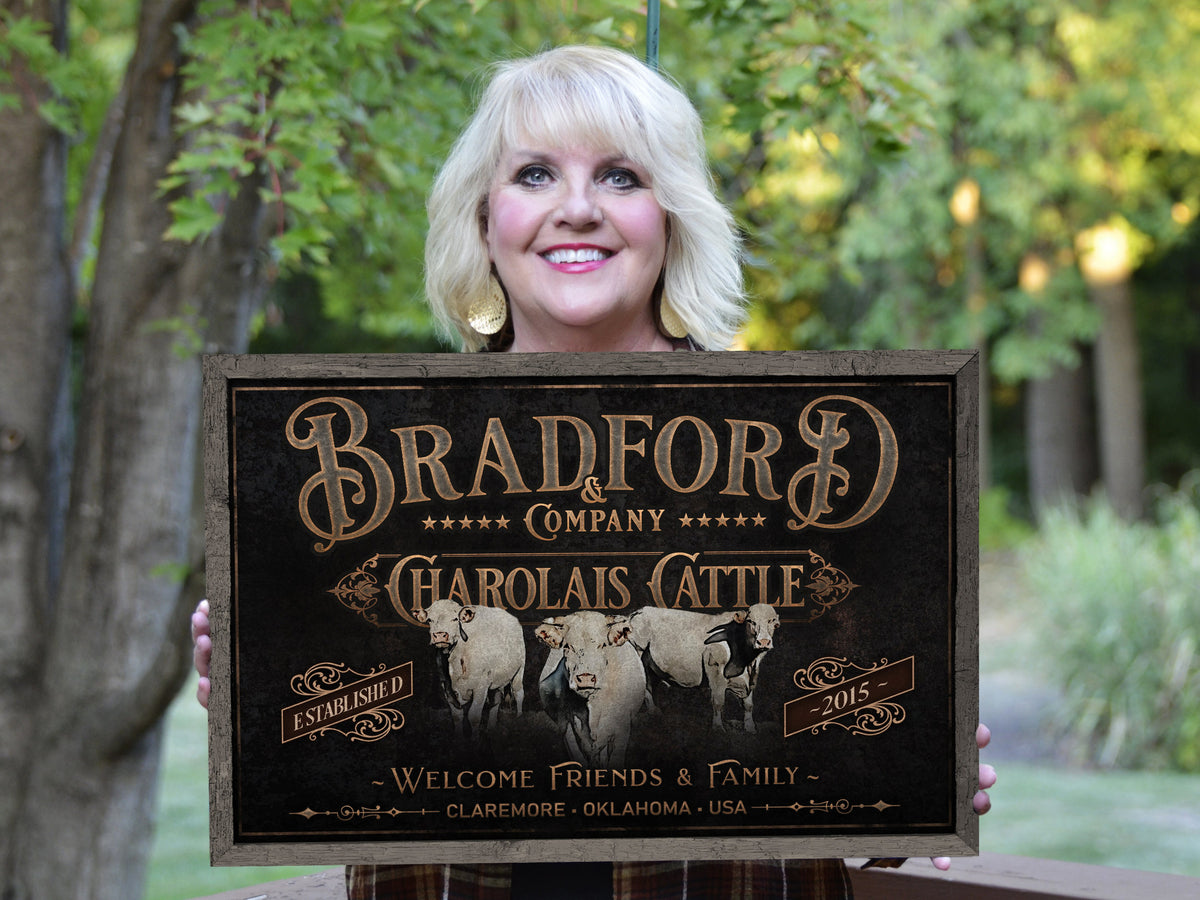 Aeticon Canvas Charolais Cattle Sign | Charolais Cattle Ranch Sign | Cattle Farm Sign | Vintage Cattle Sign | Farmhouse Cattle Sign | Metal Print