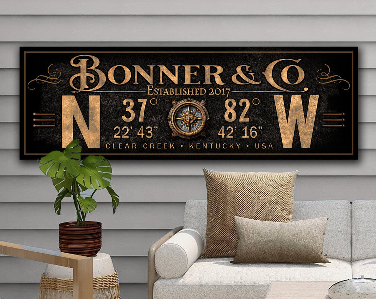 Aeticon Canvas GPS Coordinates | GPS Sign | Custom Coordinates | Significant Place Sign | Personalized latitude longitude sign | Steampunk Compass Sign