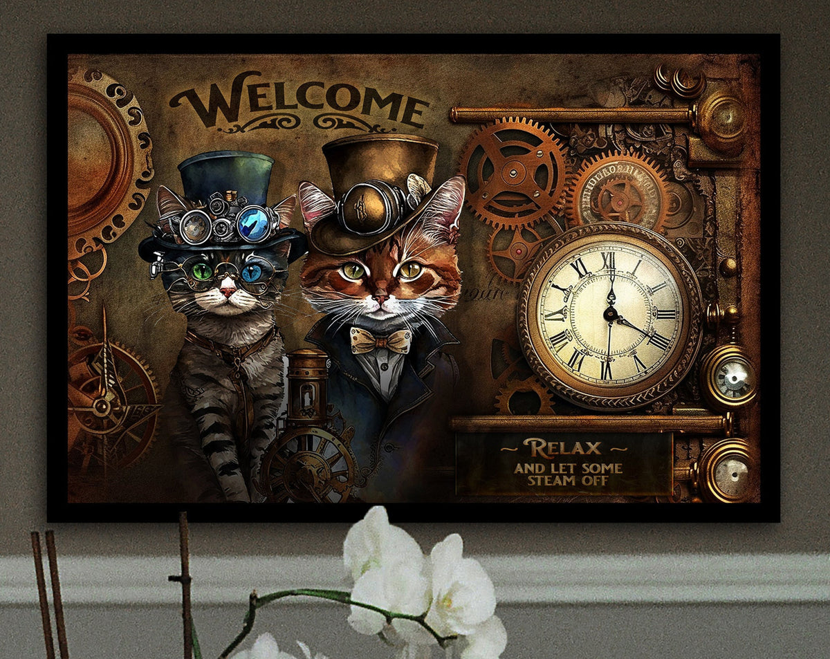 Aeticon Canvas Steampunk | Steampunk Decor | Steampunk Metal Wall Art| Steampunk Wall Art | Steampunk Wall Decor | Steampunk Kitty Cat Metal Sign