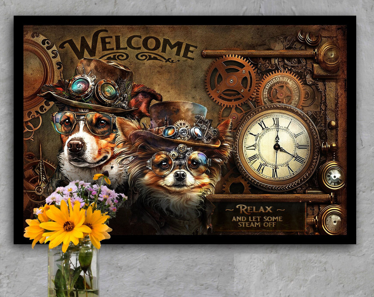 Steampunk Canvas Wall Art Home Decor | Steampunk Decor | Steampunk Metal Wall Art| Steampunk Puppy Dog Wall Art | Steampunk Wall Decor | Steampunk Metal Sign