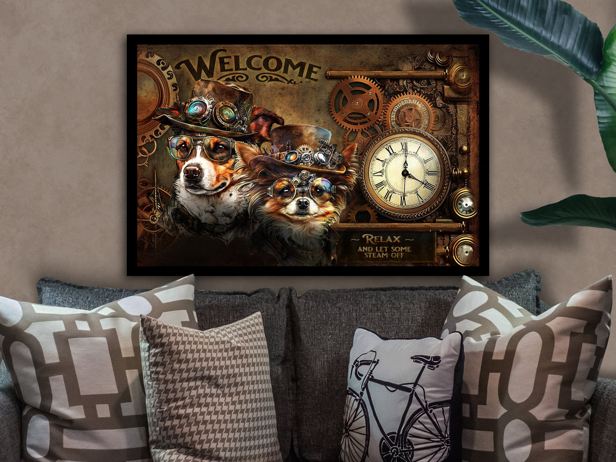 Steampunk Canvas Wall Art Home Decor | Steampunk Decor | Steampunk Metal Wall Art| Steampunk Puppy Dog Wall Art | Steampunk Wall Decor | Steampunk Metal Sign