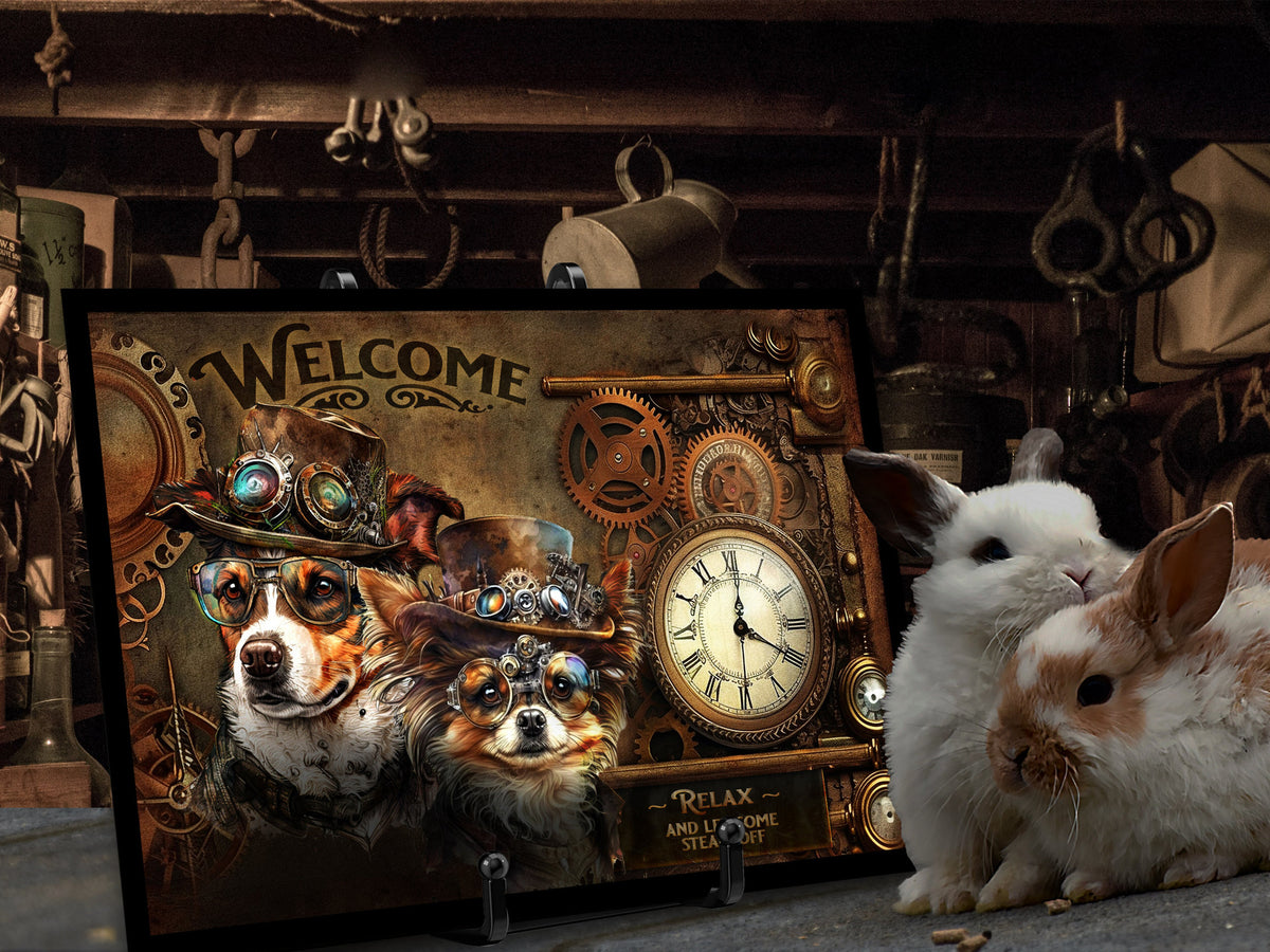 Steampunk Canvas Wall Art Home Decor | Steampunk Decor | Steampunk Metal Wall Art| Steampunk Puppy Dog Wall Art | Steampunk Wall Decor | Steampunk Metal Sign