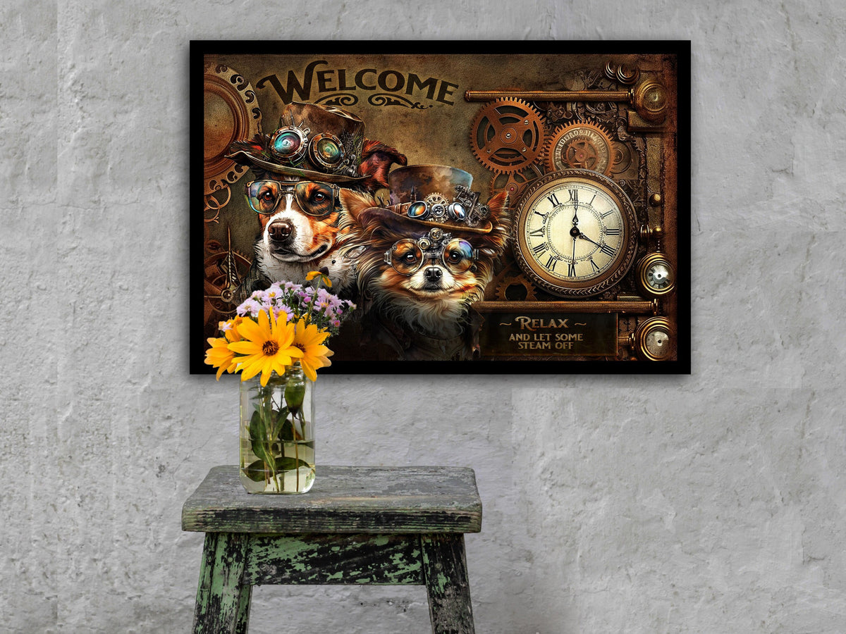 Steampunk Canvas Wall Art Home Decor | Steampunk Decor | Steampunk Metal Wall Art| Steampunk Puppy Dog Wall Art | Steampunk Wall Decor | Steampunk Metal Sign