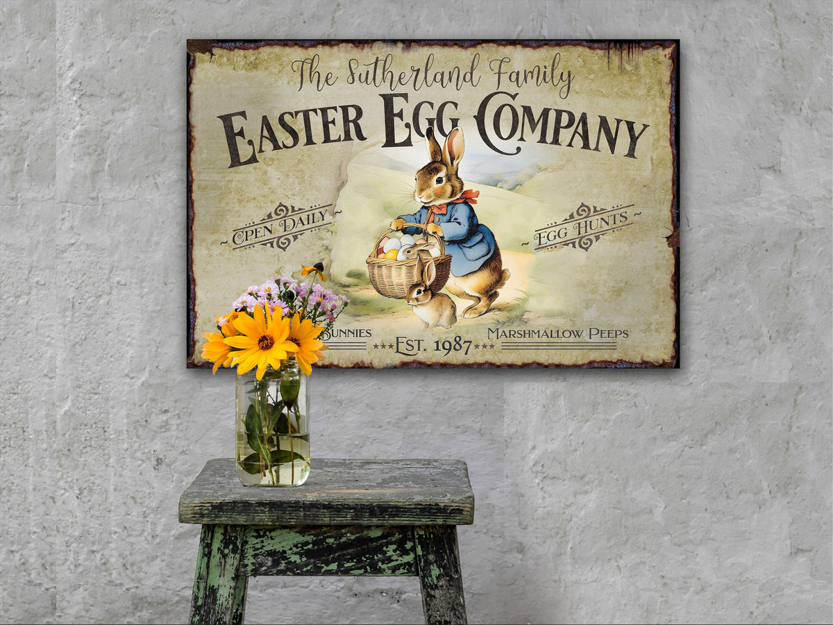 Aeticon Canvas Easter Sign | Vintage Easter Decoration | Country Cottage Spring | Bunny Rabbit | Easter Bunny Decor | Custom Easter Sign | Modern Farmhouse