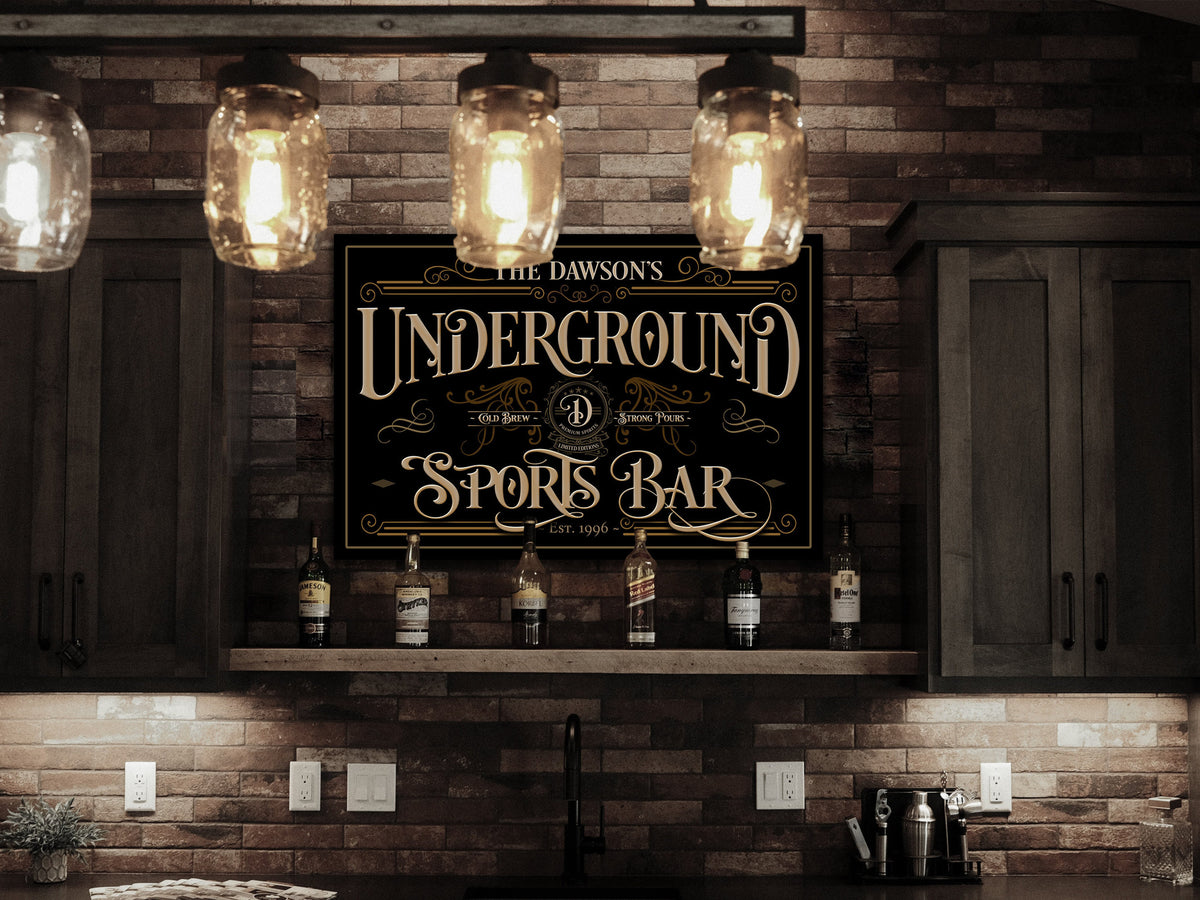 Aeticon Canvas Custom Sports Bar Sign | Basement Sports Bar Sign | Underground Bar Sign | Lower Level Bar Sign | Large Canvas | Vintage Bar Sign