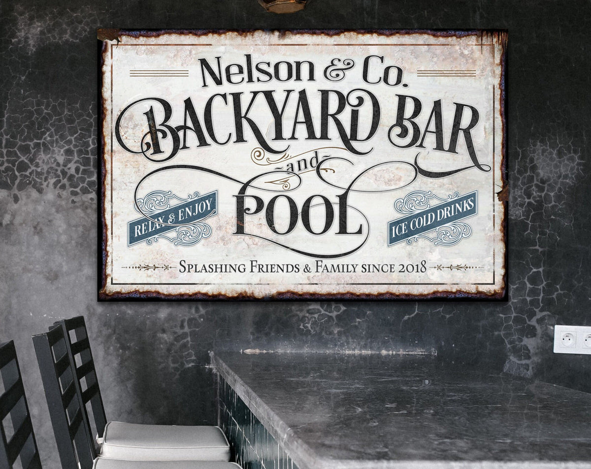Aeticon Canvas Custom Backyard Pool Bar Sign | Patio Pool Bar Sign | Porch Bar Sign | Name Sign | Modern Farmhouse Decor | Large Metal Sign | Light Color