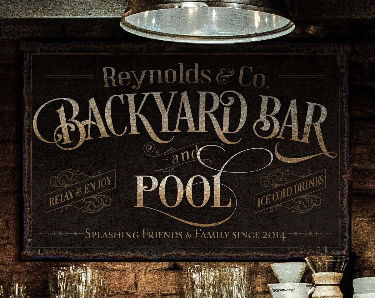 Aeticon Canvas Personalized Backyard Pool Bar Sign | Patio Pool Bar Sign | Porch Bar Sign | Name Sign | Modern Farmhouse Decor | Large Metal Sign