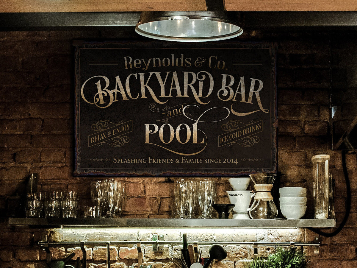 Aeticon Canvas Personalized Backyard Pool Bar Sign | Patio Pool Bar Sign | Porch Bar Sign | Name Sign | Modern Farmhouse Decor | Large Metal Sign