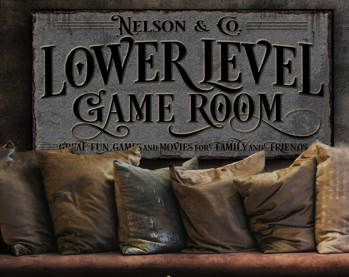 Aeticon Canvas Lower Level Game Room Sign | Personalized Game Room Sign | Lower Level Sign | Man Cave Decor | Customized Game Room Sign for Lower Level