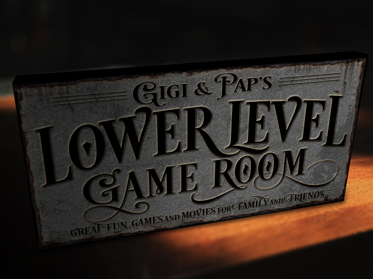 Aeticon Canvas Lower Level Game Room Sign | Personalized Game Room Sign | Lower Level Sign | Man Cave Decor | Customized Game Room Sign for Lower Level