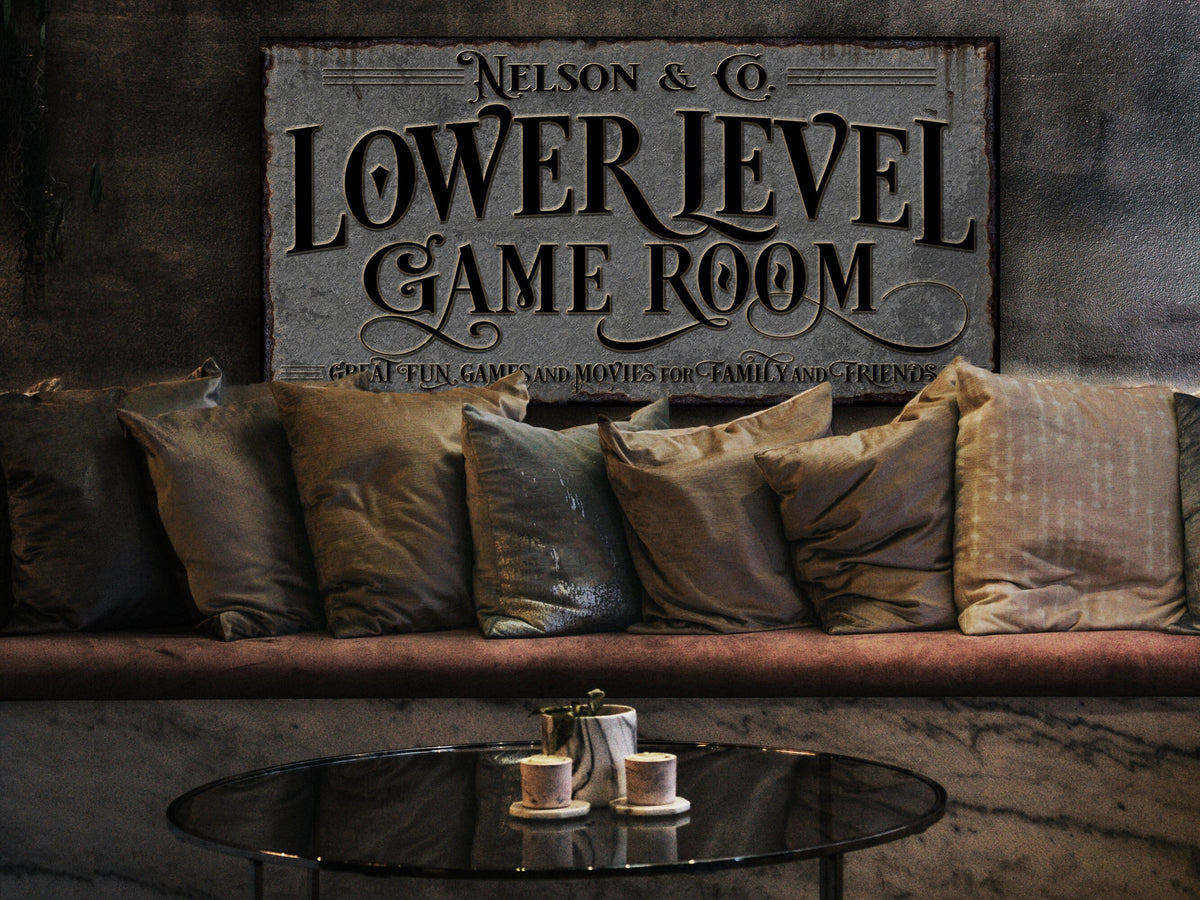 Aeticon Canvas Lower Level Game Room Sign | Personalized Game Room Sign | Lower Level Sign | Man Cave Decor | Customized Game Room Sign for Lower Level