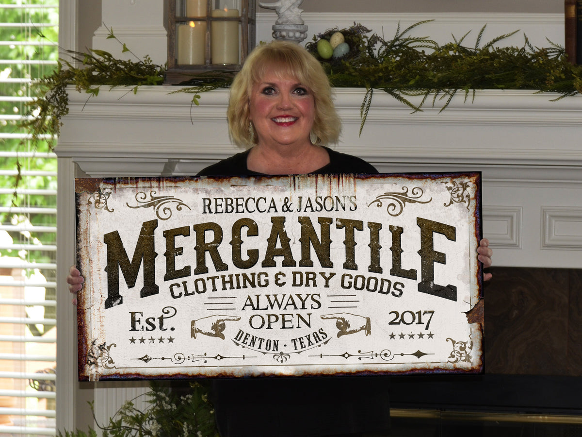 Aeticon Canvas Personalized Last Name Mercantile Sign | Mercantile Farmhouse Sign | Farmhouse Sign | Ranch House Plans | Farm Wall Decor | Distressed Sign