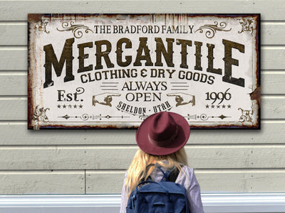 Aeticon Canvas Personalized Last Name Mercantile Sign | Mercantile Farmhouse Sign | Farmhouse Sign | Ranch House Plans | Farm Wall Decor | Distressed Sign