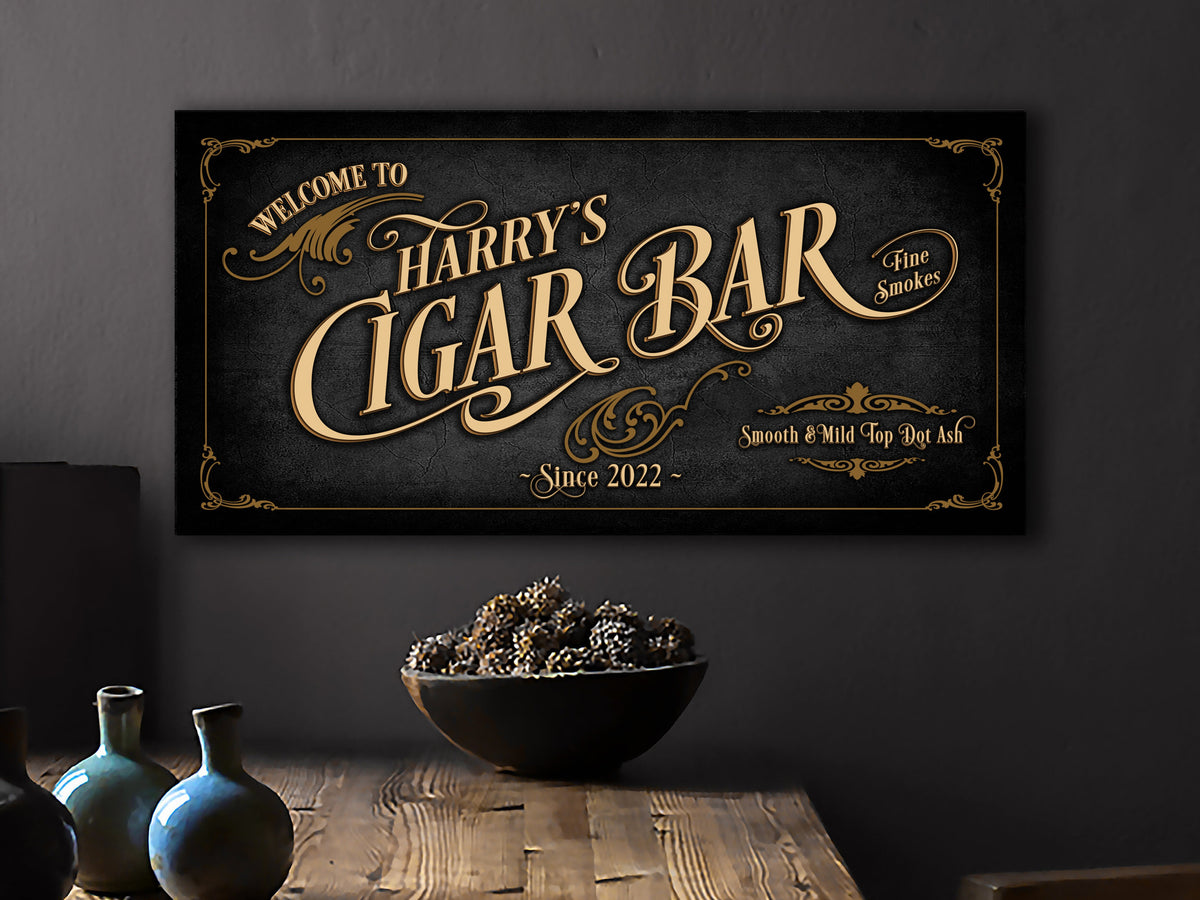 Cigar Bar Sign Personalized Canvas Wall Art, Man Cave Bar Wall Decor, Personalized Bar Sign, Vintage Bar Signage