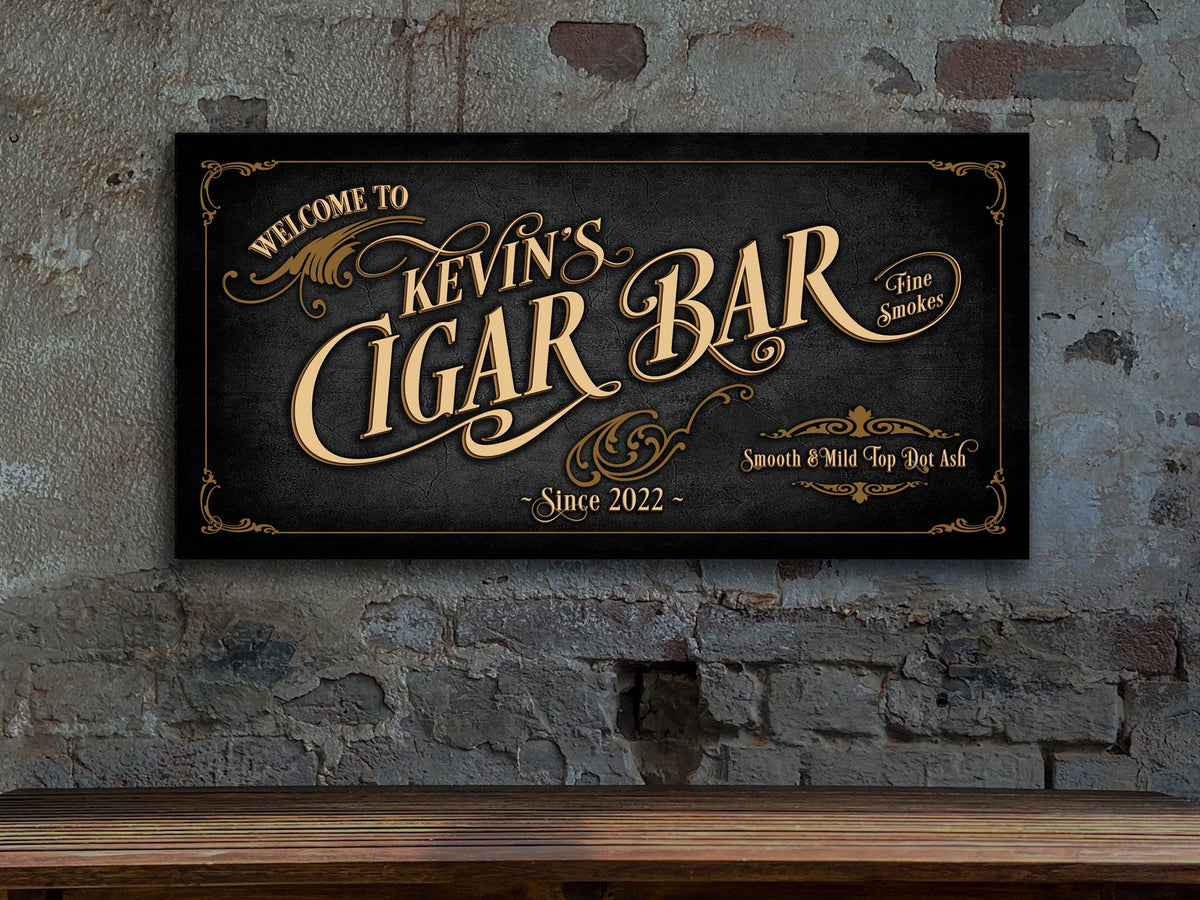 Cigar Bar Sign Personalized Canvas Wall Art, Man Cave Bar Wall Decor, Personalized Bar Sign, Vintage Bar Signage
