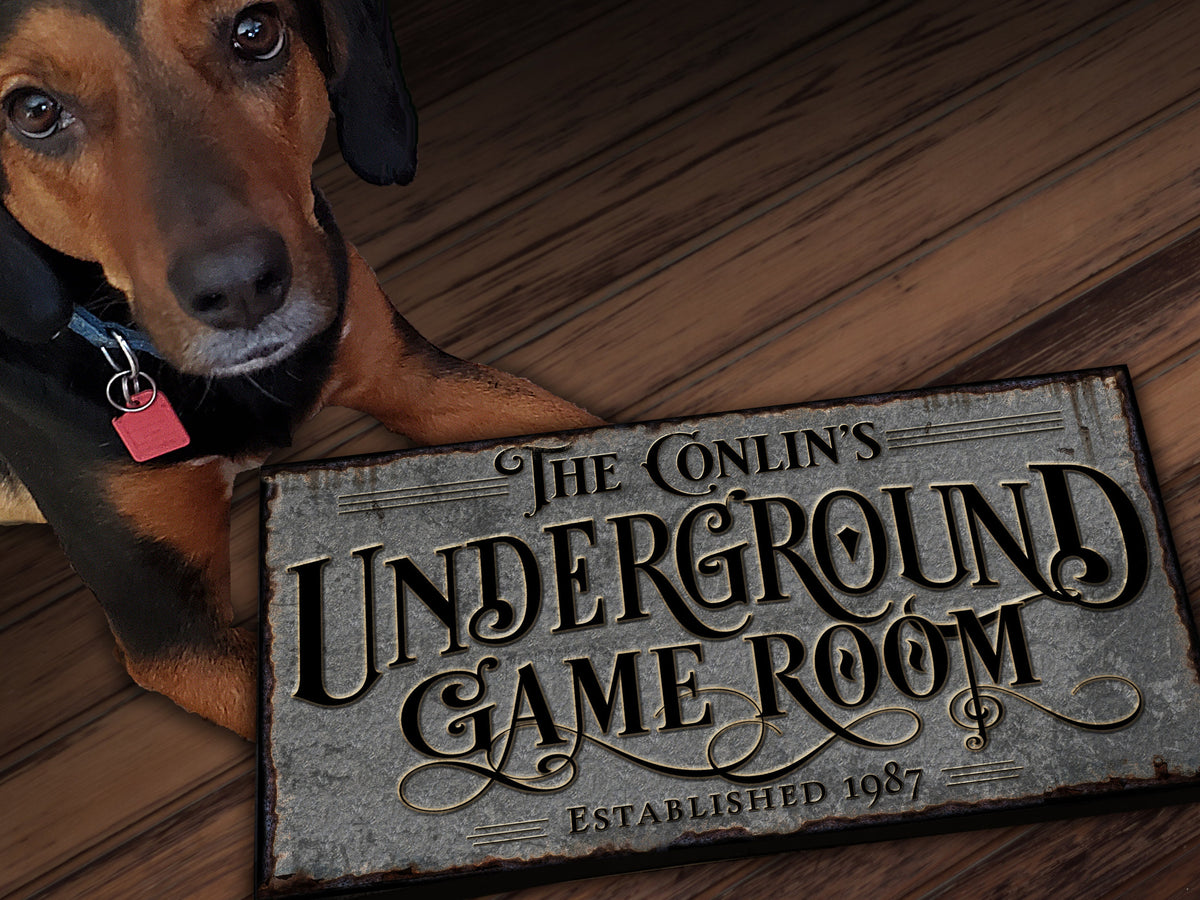Aeticon Canvas Basement Game Room Sign | Personalized Game Room Sign | Lower Level Sign | Man Cave Decor | Customized Game Room Sign for Lower Level