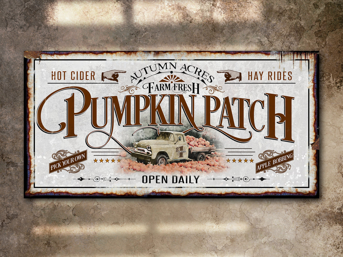 Aeticon Canvas Pumpkin Patch Sign | Pumpkin Farm Sign | Rustic Fall Decor | Autumn Vintage Sign | Farm Wall Decor | Distressed Sign