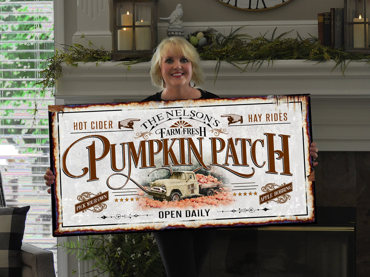 Aeticon Canvas Pumpkin Patch Sign | Pumpkin Farm Sign | Rustic Fall Decor | Autumn Vintage Sign | Farm Wall Decor | Distressed Sign