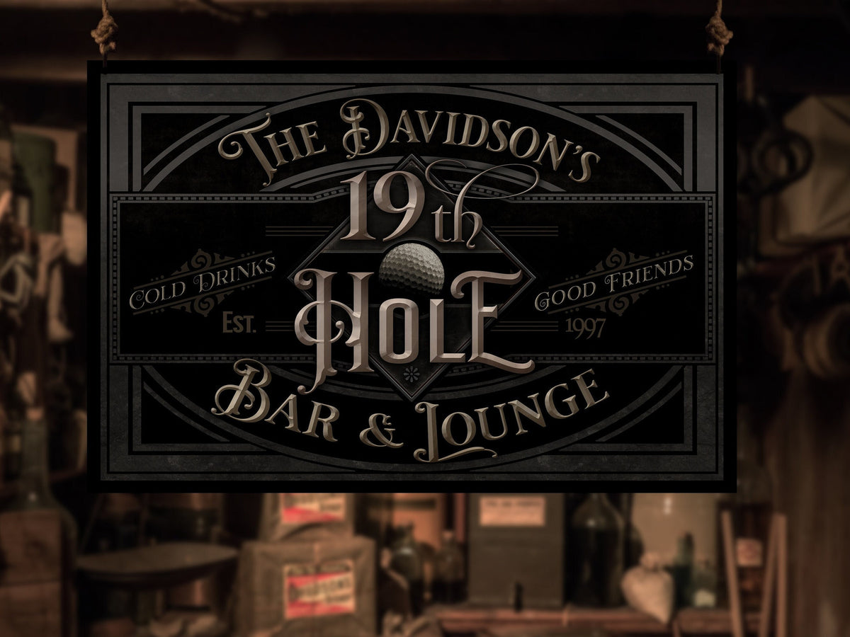Aeticon Canvas 19th Hole Bar Sign | Personalized 19th Hole Sign | Golf Sign | Aluminum Golf Sign | Golf Lounge Sign | Metal Print