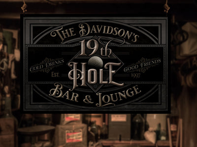 Aeticon Canvas 19th Hole Bar Sign | Personalized 19th Hole Sign | Golf Sign | Aluminum Golf Sign | Golf Lounge Sign | Metal Print