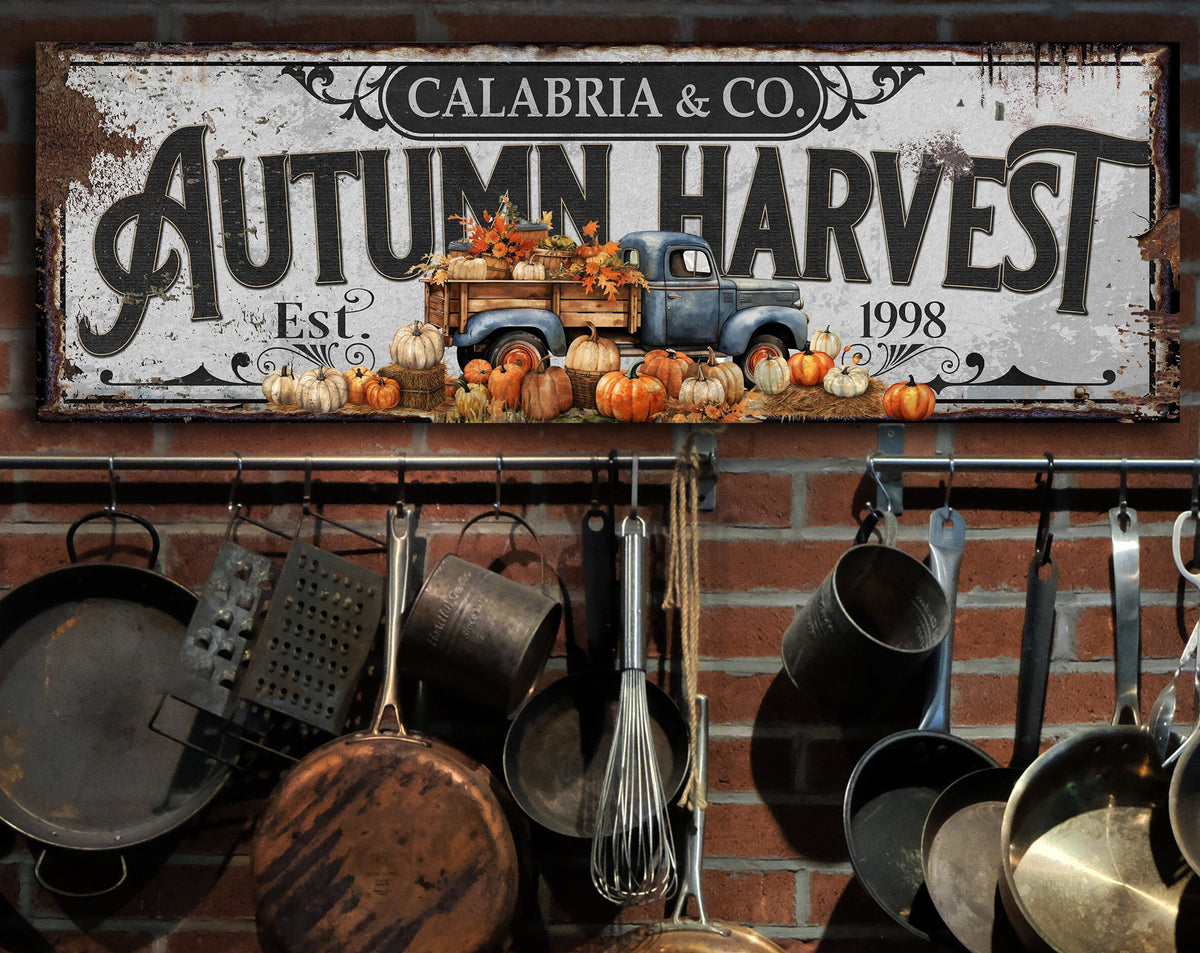 Aeticon Canvas Autumn Harvest Pumpkin Sign | Personalized Pumpkin | Rustic Farmhouse Wall Decor | Large Vintage Pumpkin Farm Sign | Thanksgiving Sign