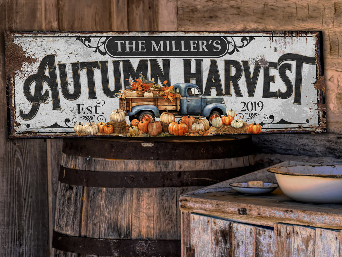 Aeticon Canvas Autumn Harvest Pumpkin Sign | Personalized Pumpkin | Rustic Farmhouse Wall Decor | Large Vintage Pumpkin Farm Sign | Thanksgiving Sign