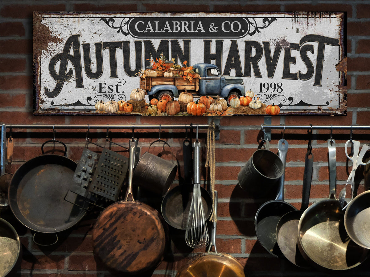 Aeticon Canvas Autumn Harvest Pumpkin Sign | Personalized Pumpkin | Rustic Farmhouse Wall Decor | Large Vintage Pumpkin Farm Sign | Thanksgiving Sign