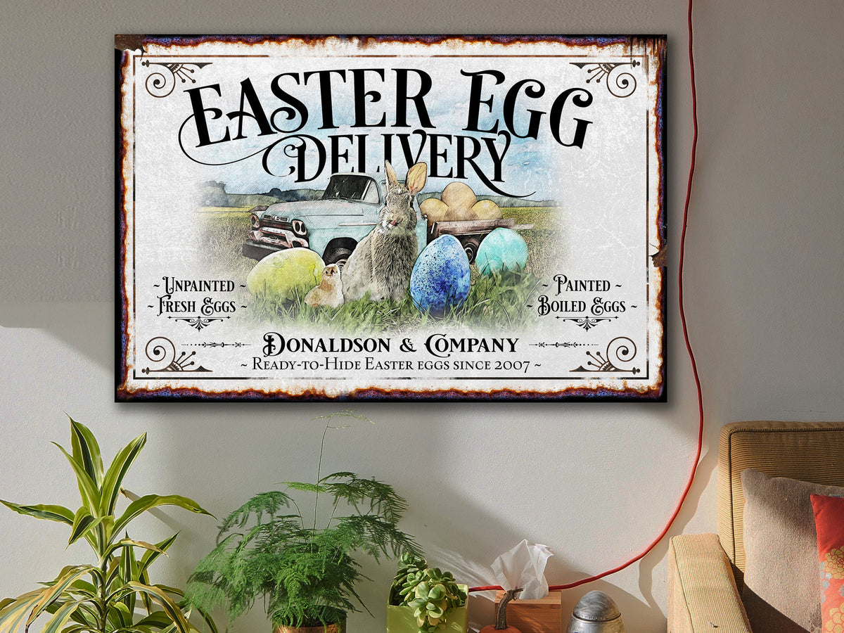 Aeticon Canvas Easter Sign | Easter Decor | Easter Egg Sign | Vintage Easter Decor | Easter Bunny Decor | Custom Easter Sign | Family Name Sign